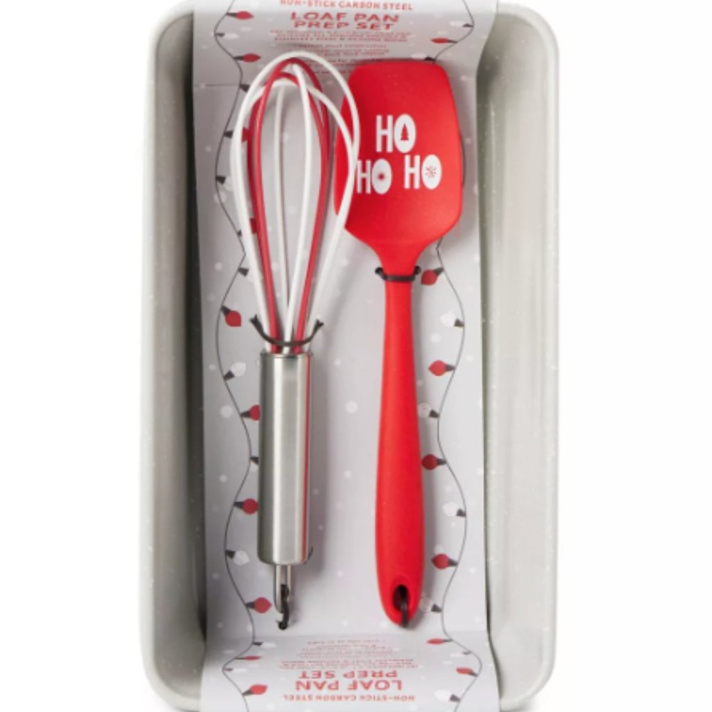 "Hohoho" Gray Speckled Loaf Pan Prep Set - Loaf Pan, Spatula, Whisk - by ktchn